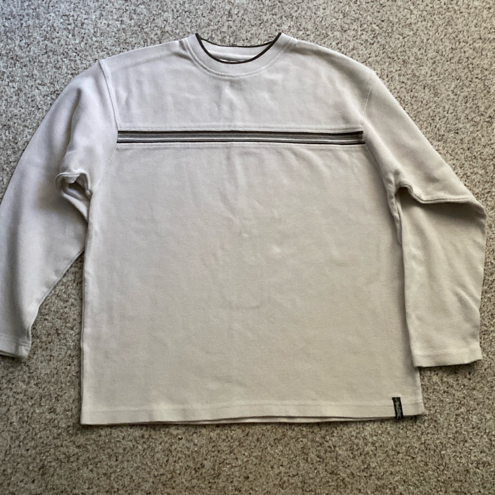 Point Zero brand men’s pullover cotton shirt, beige with long sleeves, size L
